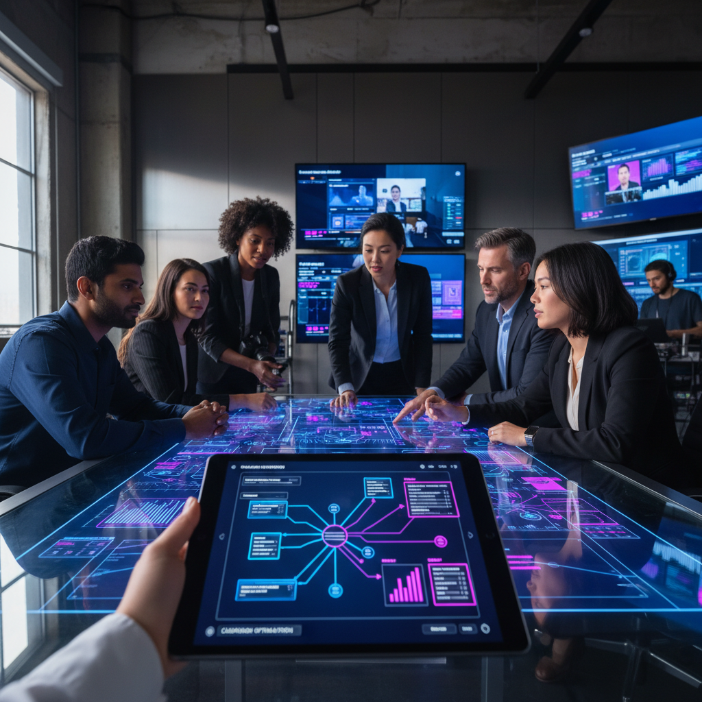 Full-Stack Media Agency Team Silicon Valley marketing team discussing CRM automation and high-production video performance