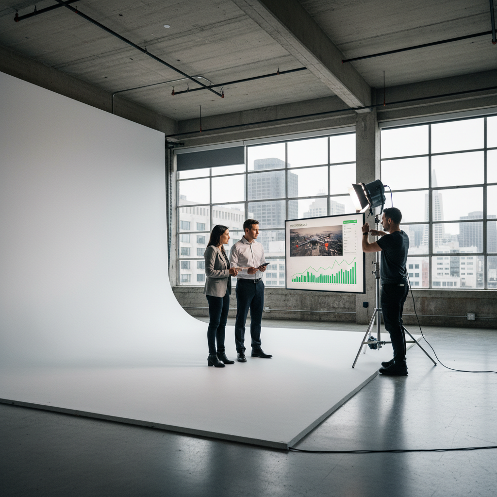 Integrated Production Feedback Loop A unified team reviewing the ROI of Integrated Production on a digital dashboard