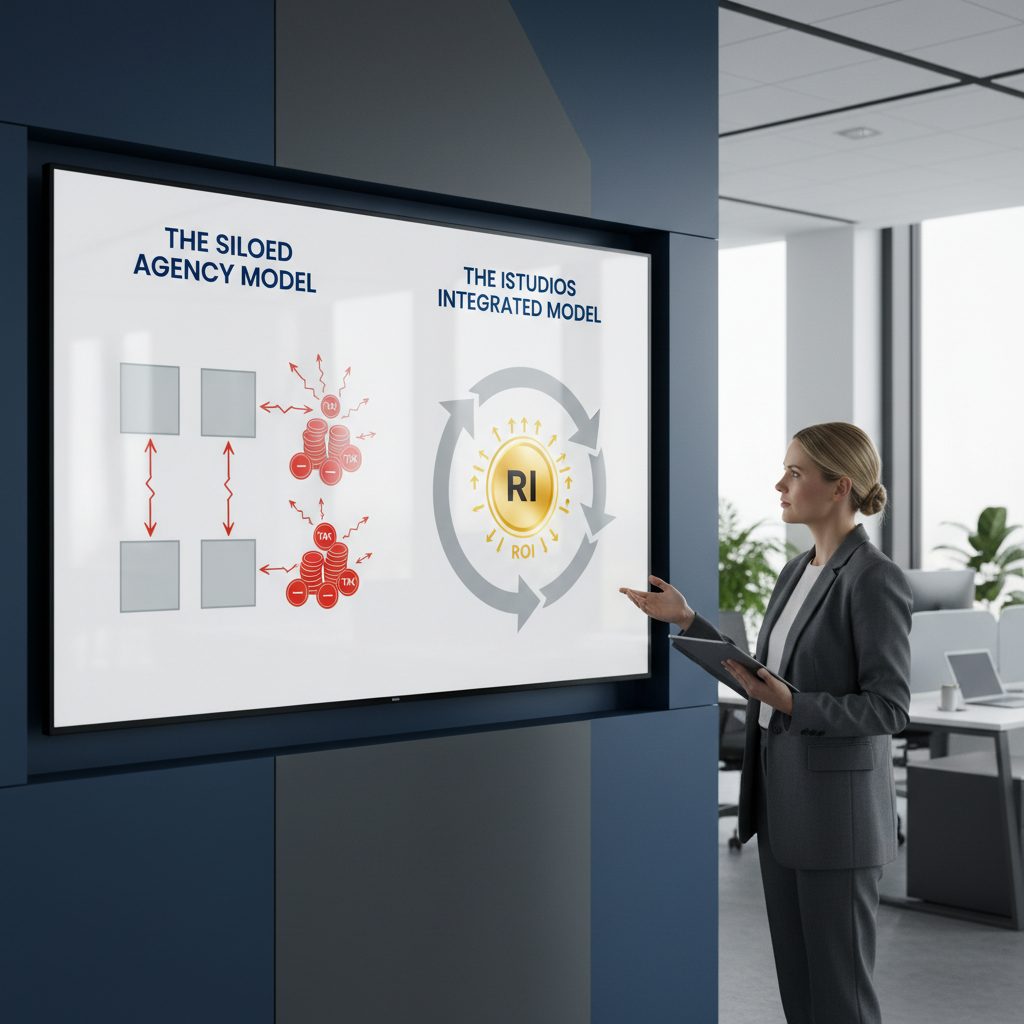 The Coordination Tax vs Integrated ROI Infographic comparing fragmented marketing vs integrated performance marketing