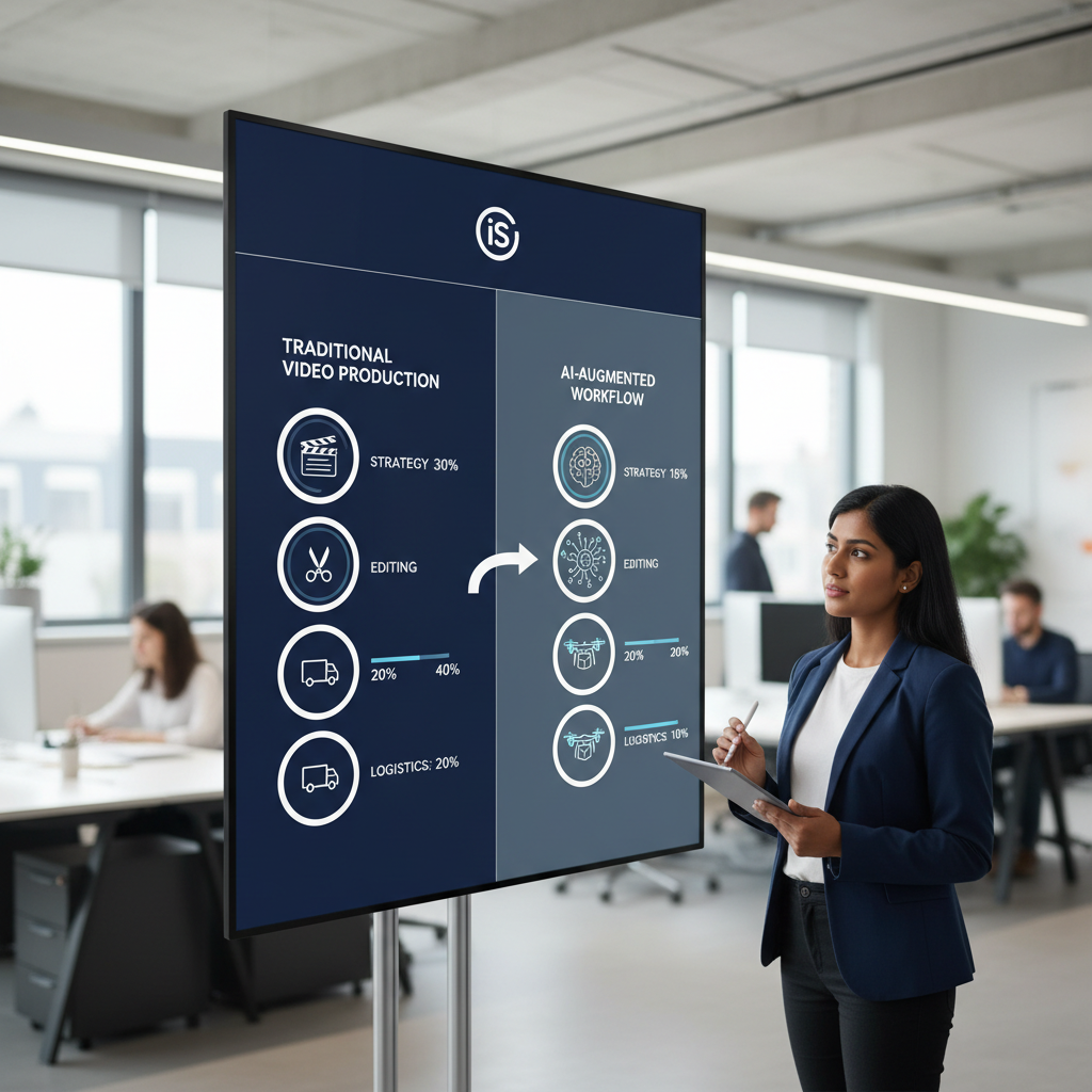 AI Video Production Budget Matrix Tech-Efficiency Matrix showing AI video production cost savings and budget reallocation.