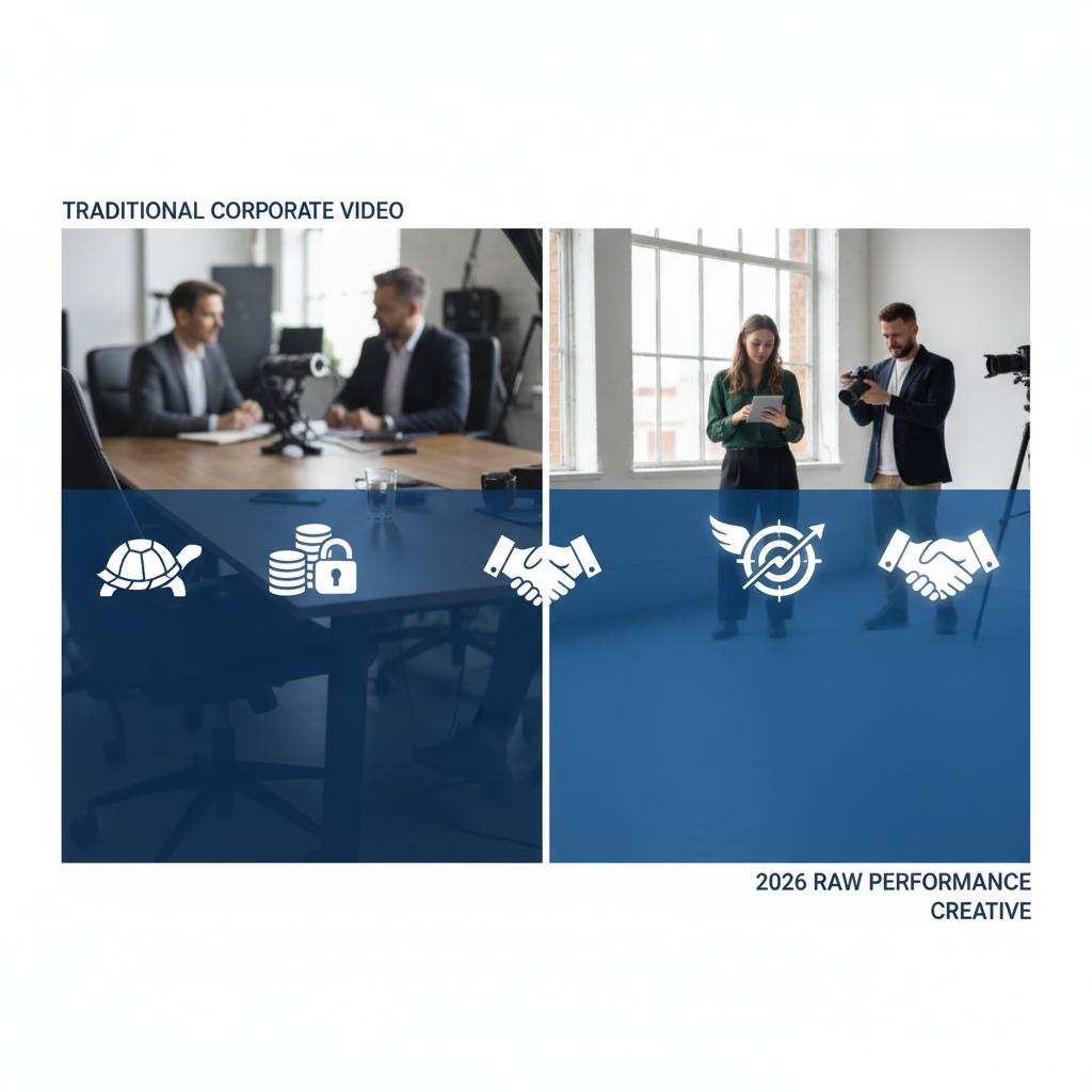 The Raw-Asset Paradox Chart Comparison chart of traditional vs raw startup video production