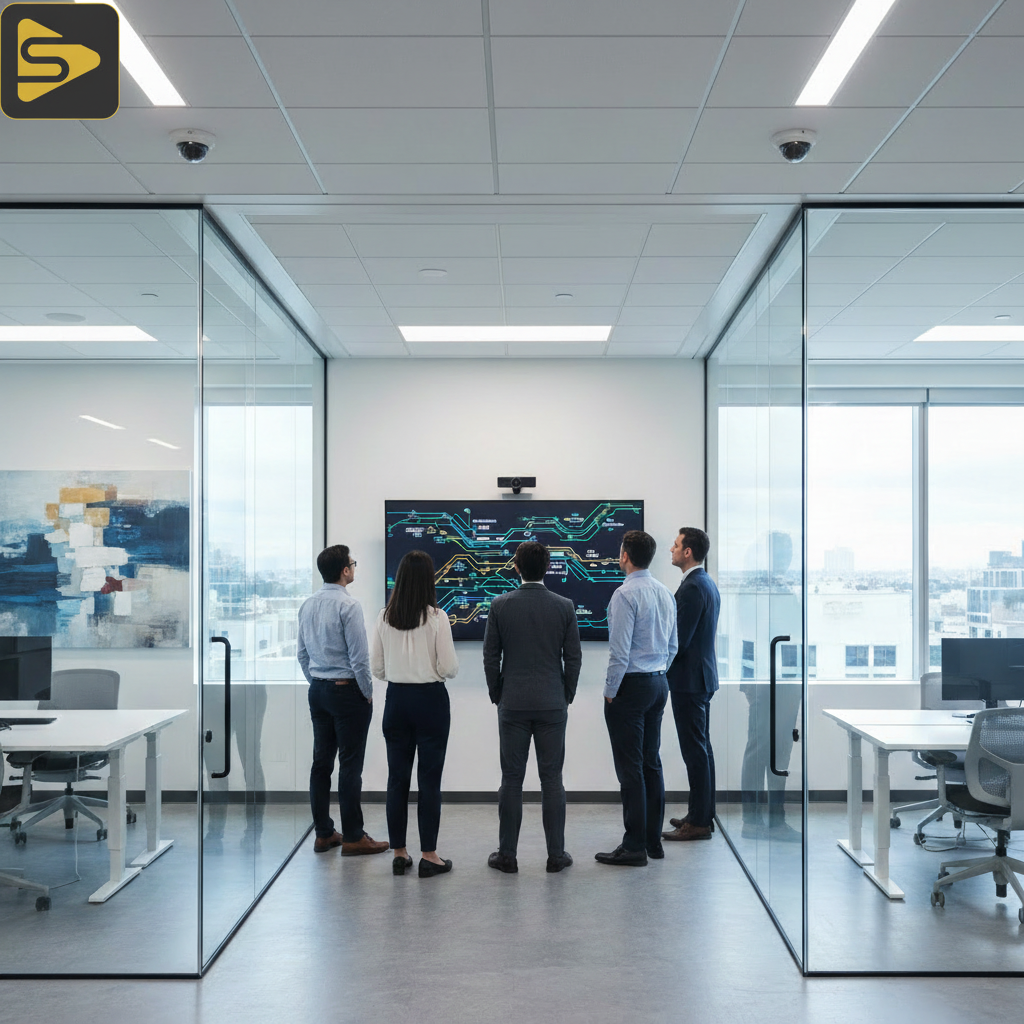 Strategic Video Systems for FinTech Compliance Modern SF Bay Area FinTech Compliance office with integrated video security systems