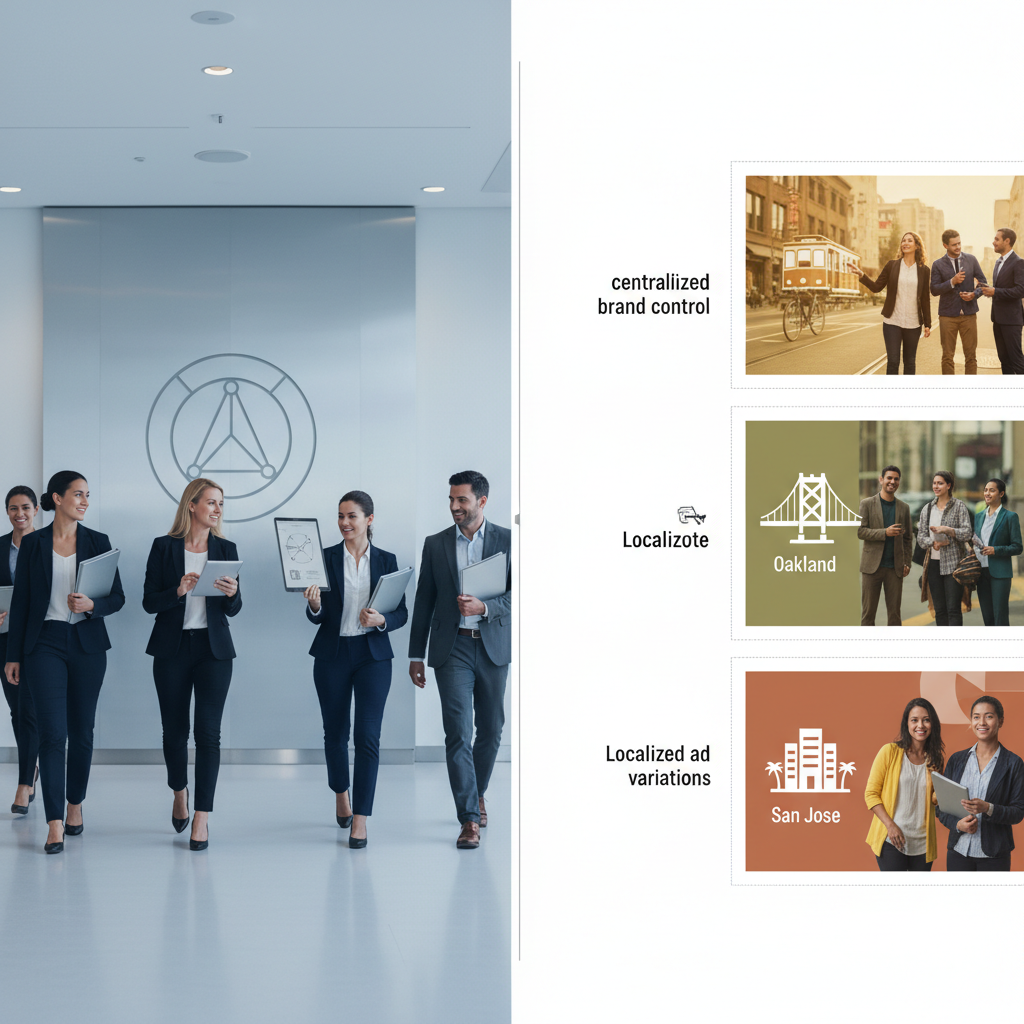 The Hybrid Management Model Infographic Infographic showing the hybrid management model for multi-location Google Ads strategy