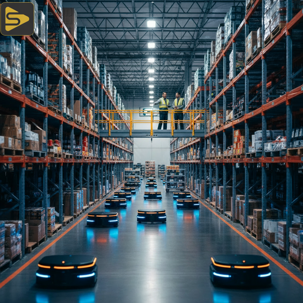 Future of SF Bay Area Industrial Automation SF Bay Area industrial automation warehouse with autonomous mobile robots