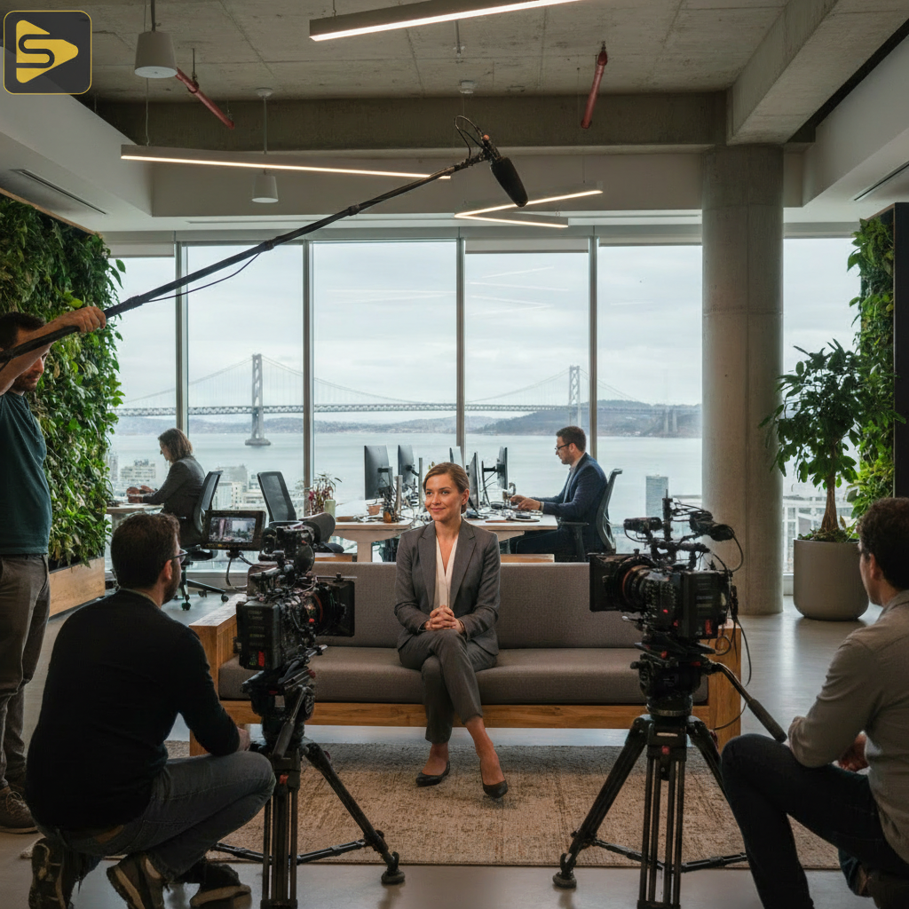 High-Fidelity ESG Production in San Francisco Professional SF ESG video production crew filming a sustainability interview in a San Francisco office