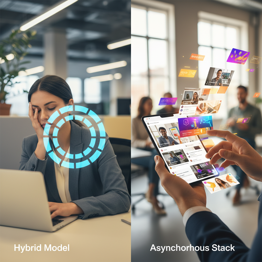 Hybrid vs Asynchronous Event ROI Infographic comparing hybrid event ROI vs asynchronous content stacks