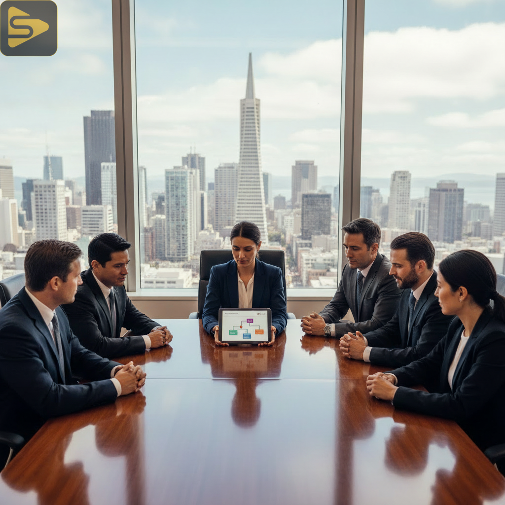 SF Tech M&A Brand Strategy SF tech M&A marketing strategy meeting in a San Francisco boardroom