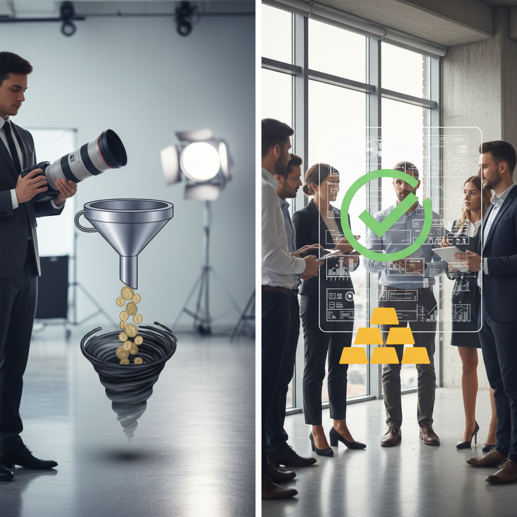 Production ROI Comparison Infographic comparing cinematic vs technical biotech video production SF