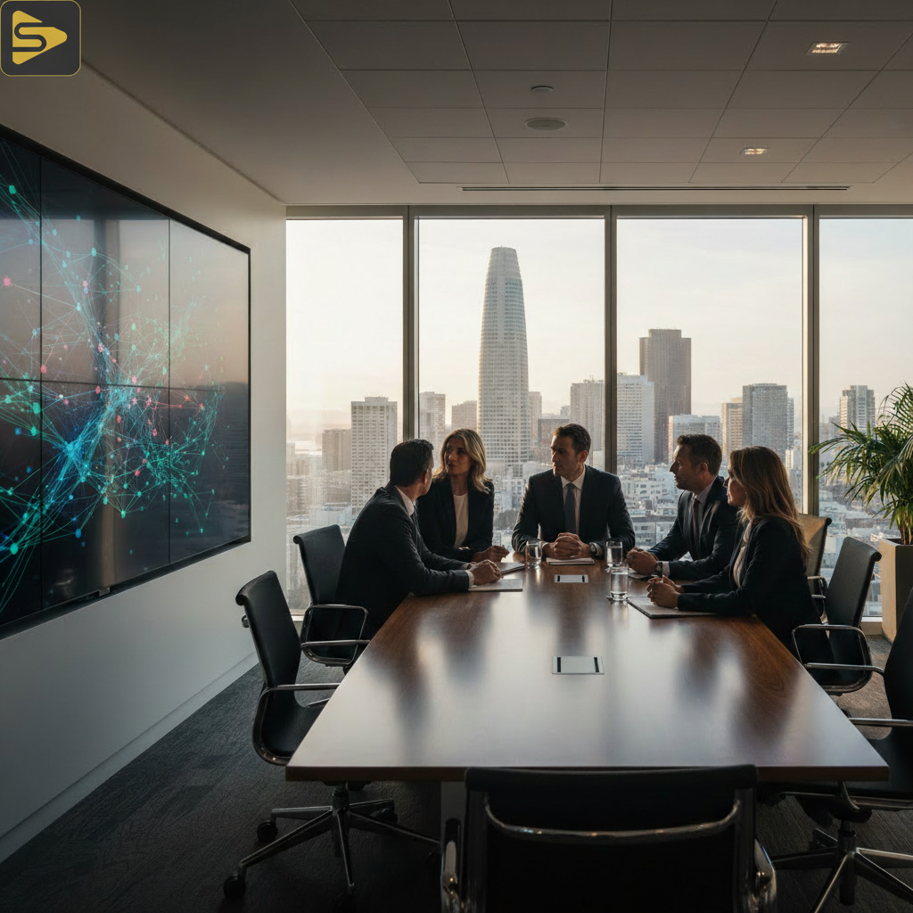 SF Tech CRM Audit San Francisco tech executives analyzing GHL automation leakage data in a modern office