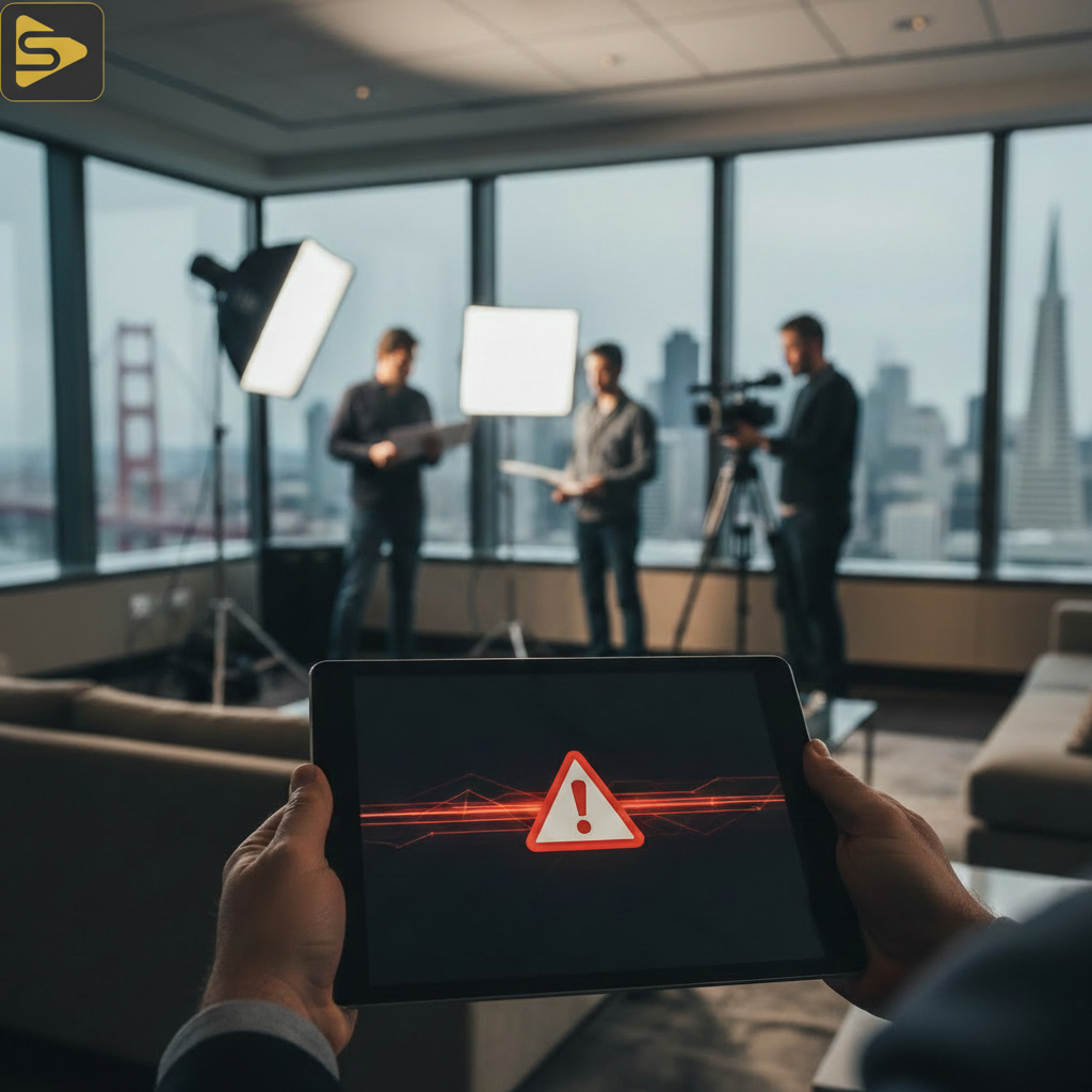 HR Compliance Leak Risk 2026 Digital tablet showing HR compliance leak warning in a San Francisco office