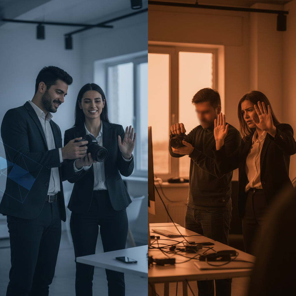 Corporate Video Compliance Checklist Infographic comparing compliant and non-compliant culture videos