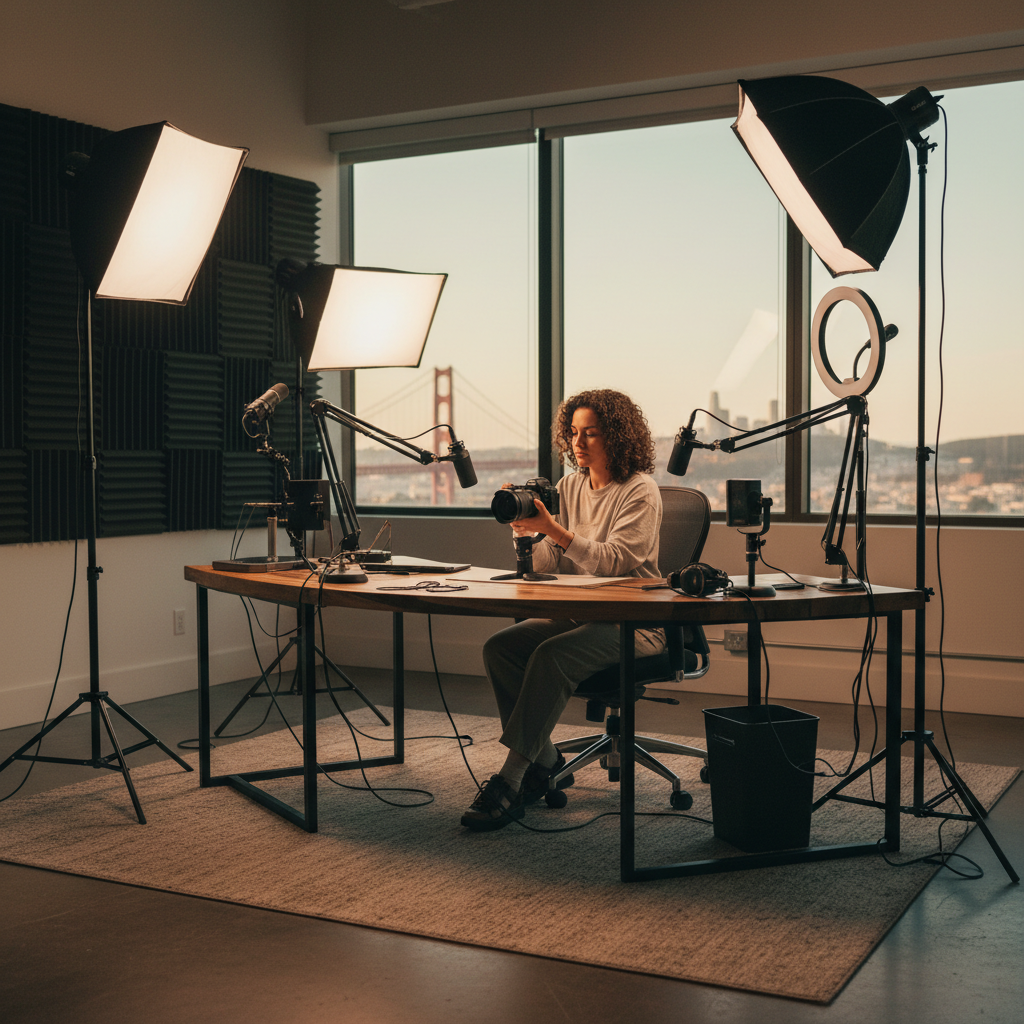High-Velocity Content Studio Modern in-house content systems setup in a San Francisco startup office