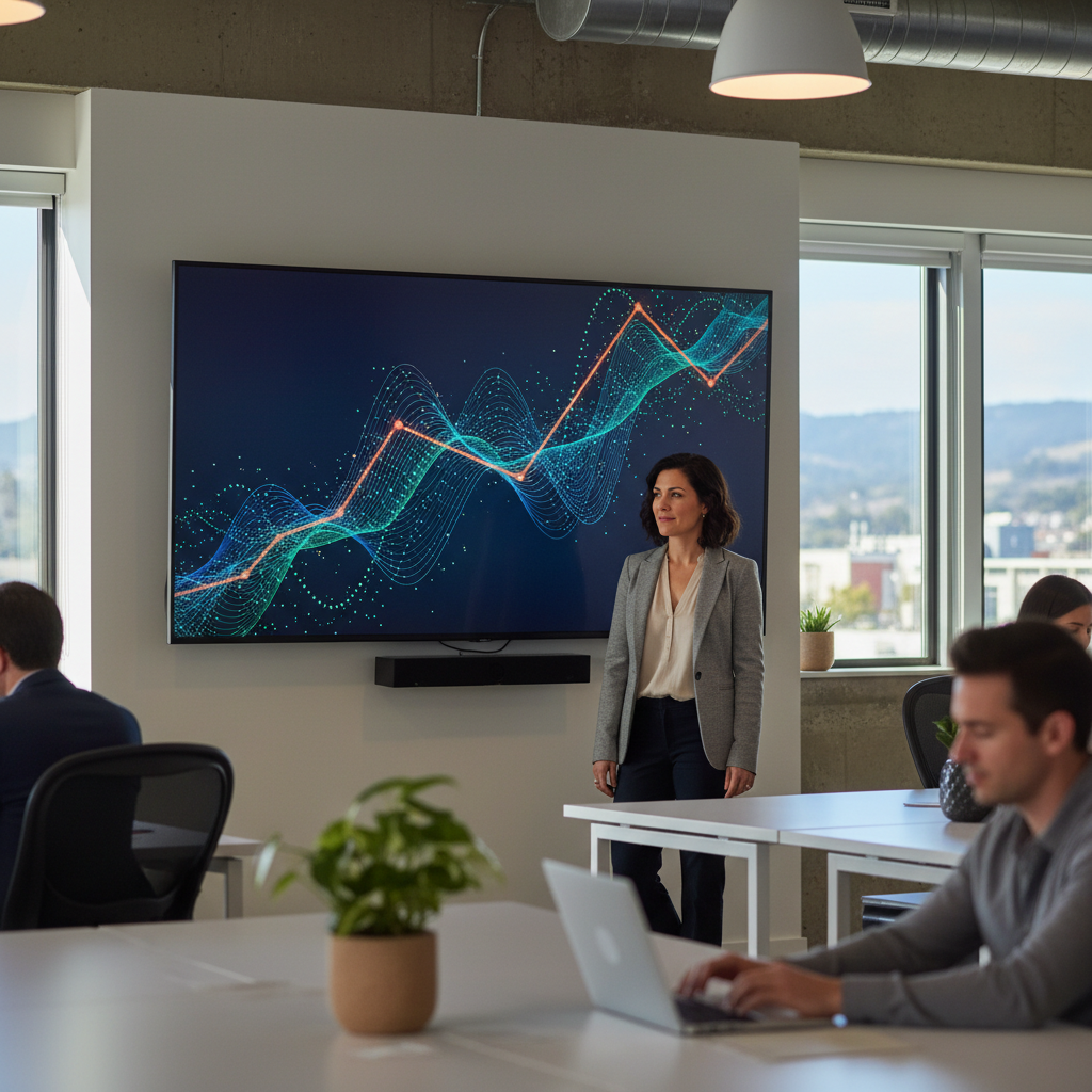 Video Marketing Analytics Dashboard Marketing director analyzing ROI of multi-camera livestreaming
