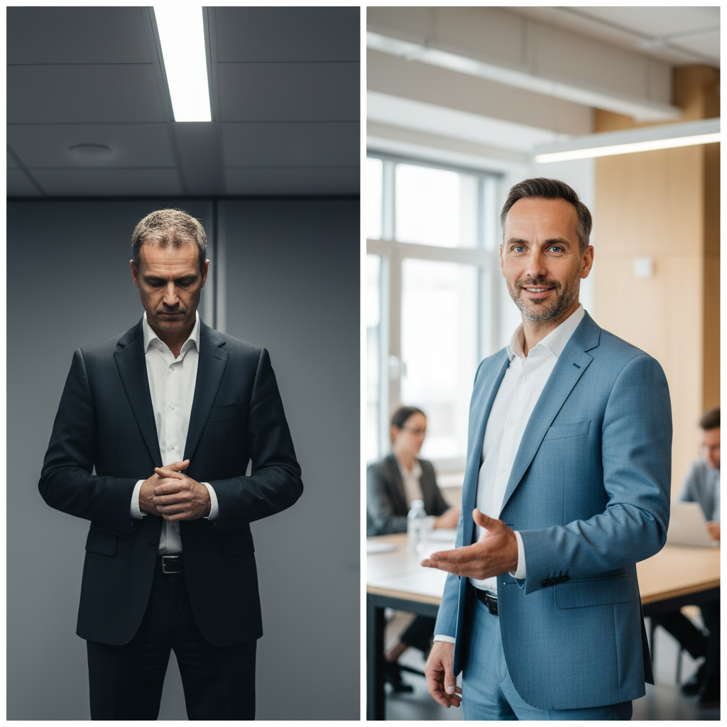 Stiff vs Strategic Delivery Comparison Comparison of stiff vs strategic on-camera delivery for executives