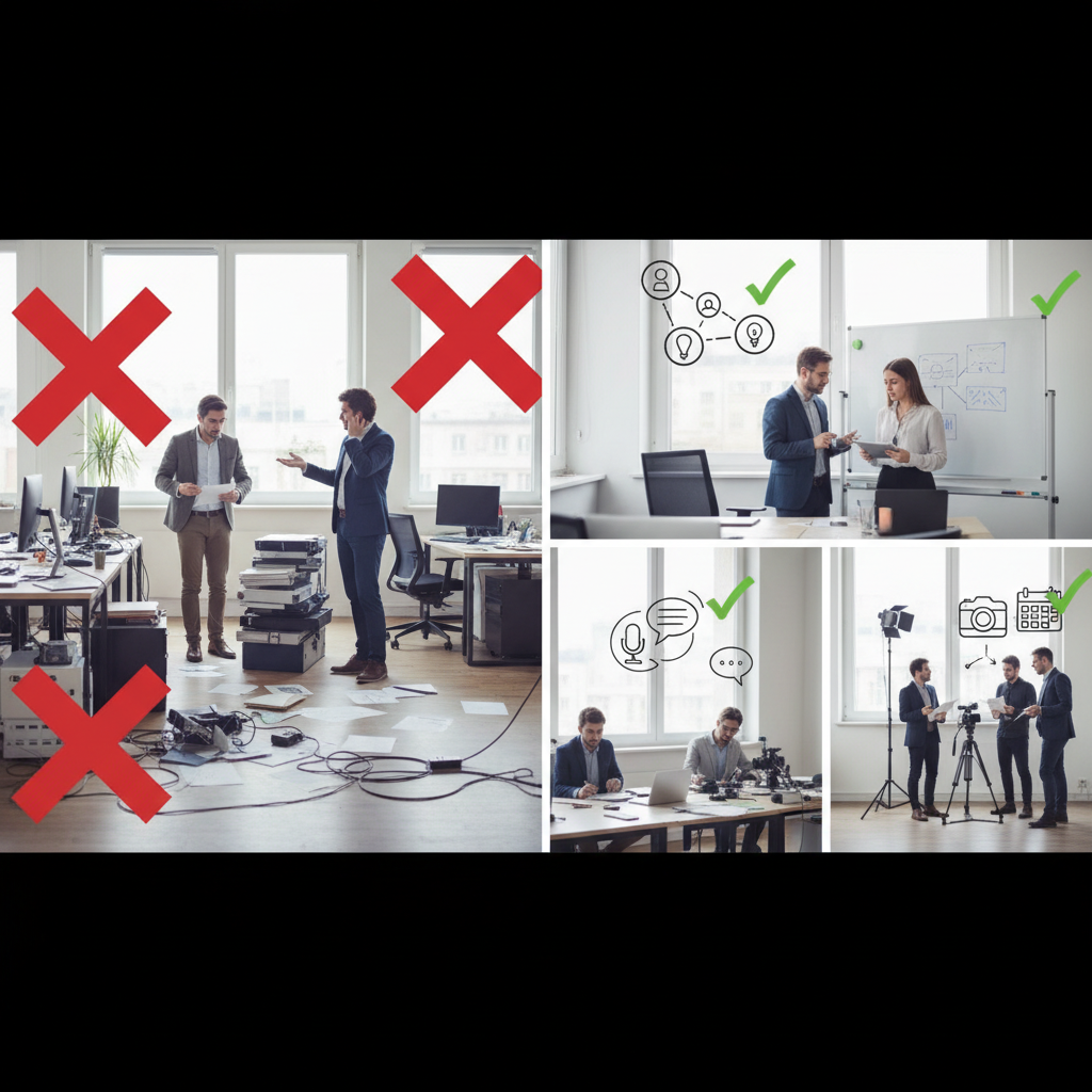 Production Workflow Comparison Infographic comparing a one-off video shoot to a structured pre-production framework