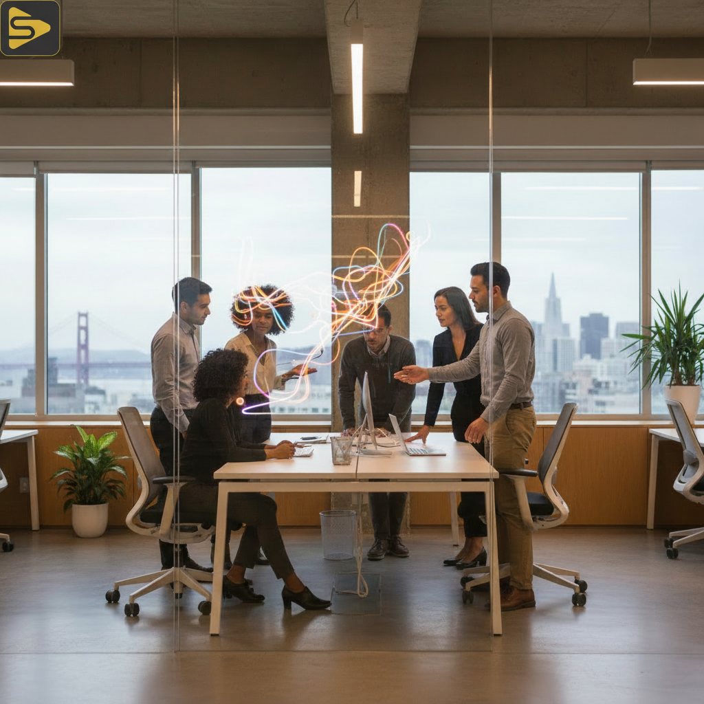 Scaling SF Startups with PaaS SF Series B marketing team discussing Production-as-a-Service benefits