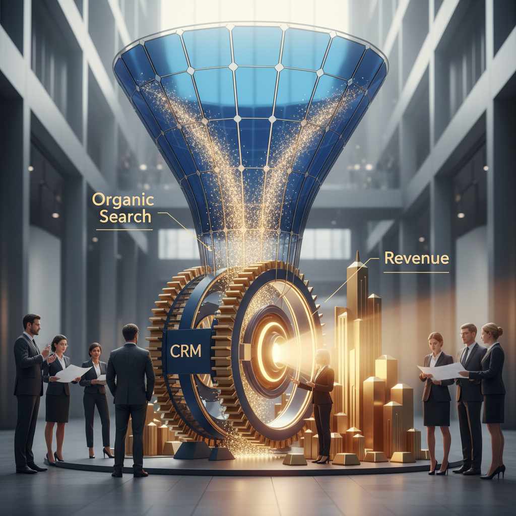 Closed-Loop SEO Model Infographic showing CRM data integration for marketing attribution