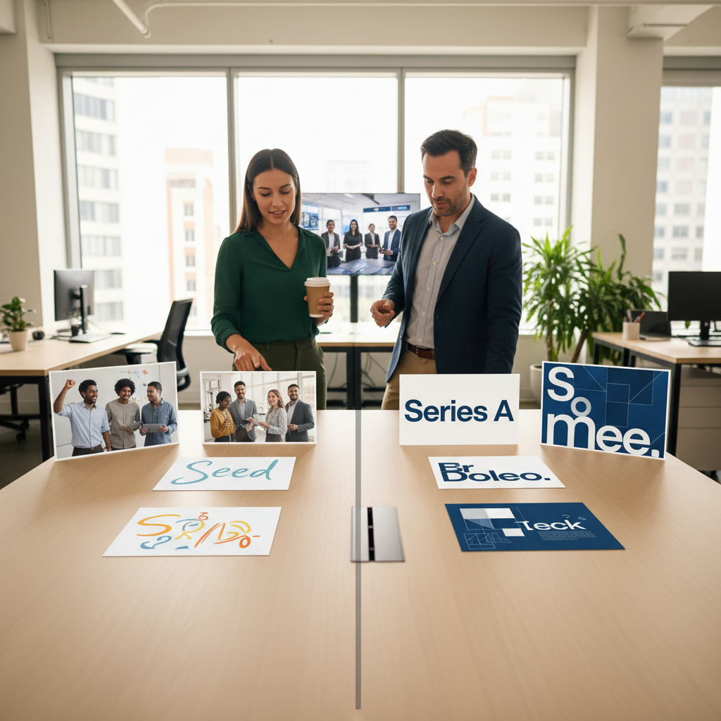 Seed vs Series A Visual Assets Comparison of Seed stage vs Series A brand identity framework assets
