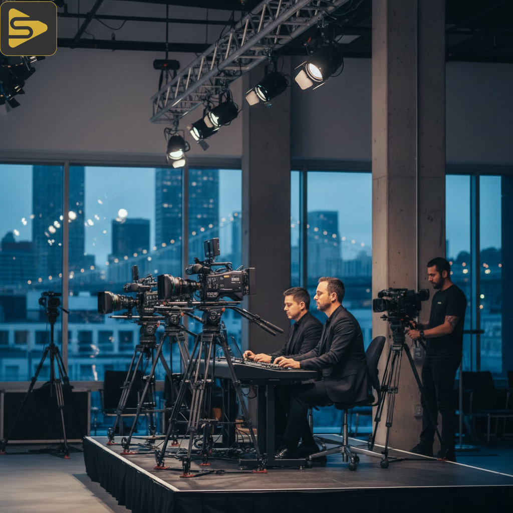 Enterprise SF Event Video Production Hardware Professional SF event video production setup with multi-camera hardware and technical directors