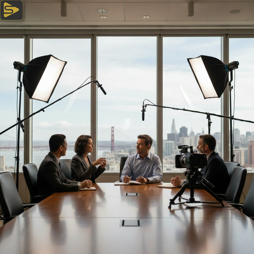 Corporate Video Production SF Professional SF internal communications video production setup in a modern office