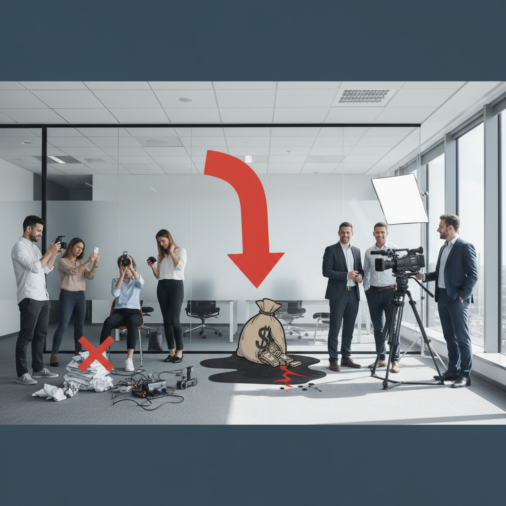 DIY vs Professional Video Cost Comparison Infographic showing the cost of shadow production and SF internal communications video ROI