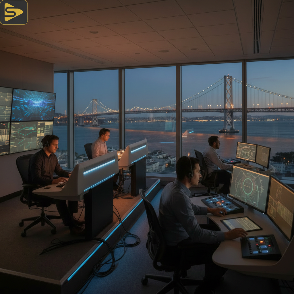 Modern SF Live Streaming Production Setup Professional SF live streaming production control room with modern equipment