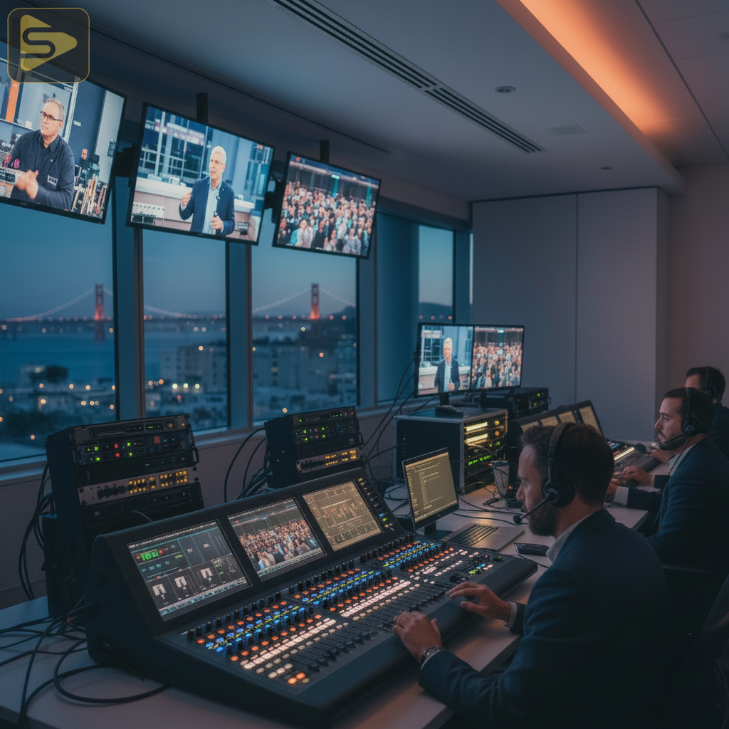 Multi-Camera Livestream Control Room Professional control room setup for multi-camera livestreams in San Francisco