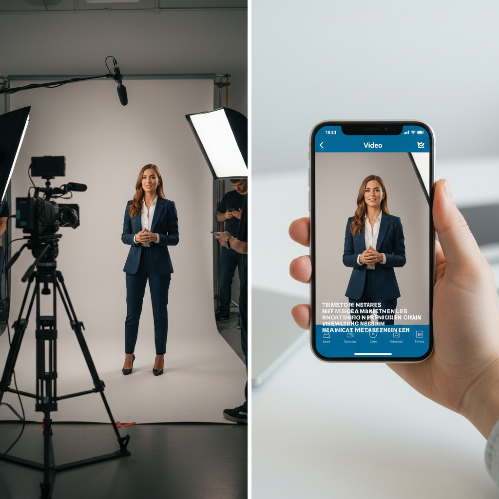 Studio vs Social Formatting Comparison of high-production video and platform-native LinkedIn video marketing clips