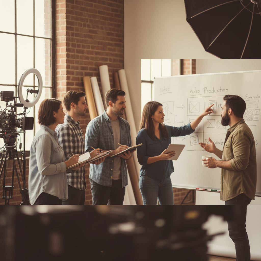 Strategic Content Planning Marketing team planning a video production shoot for LinkedIn Ads
