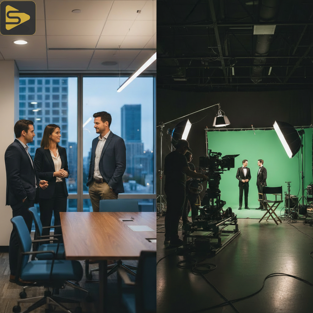 In-House vs Full-Stack Agency Comparison A visual comparison of in-house production vs. full-stack agency resources and studio environments