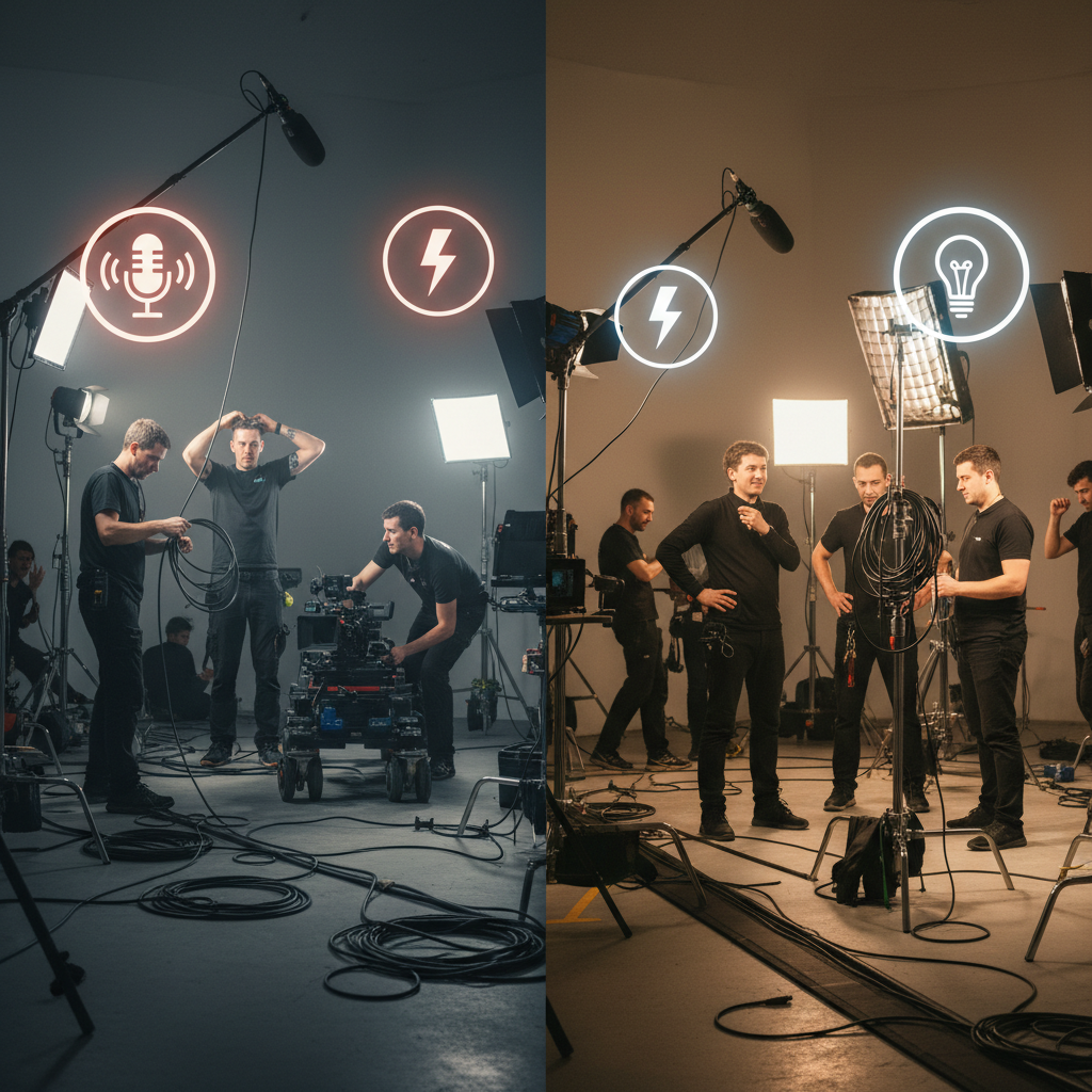 Benefits of Technical Auditing Infographic comparing an un-audited vs audited corporate video shoot