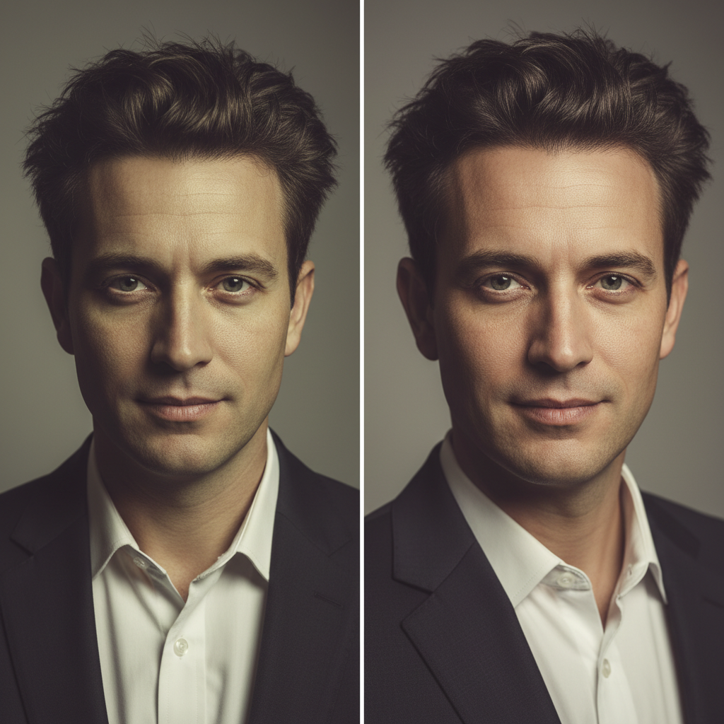 Comparison of amateur vs precision lighting for executive portraits