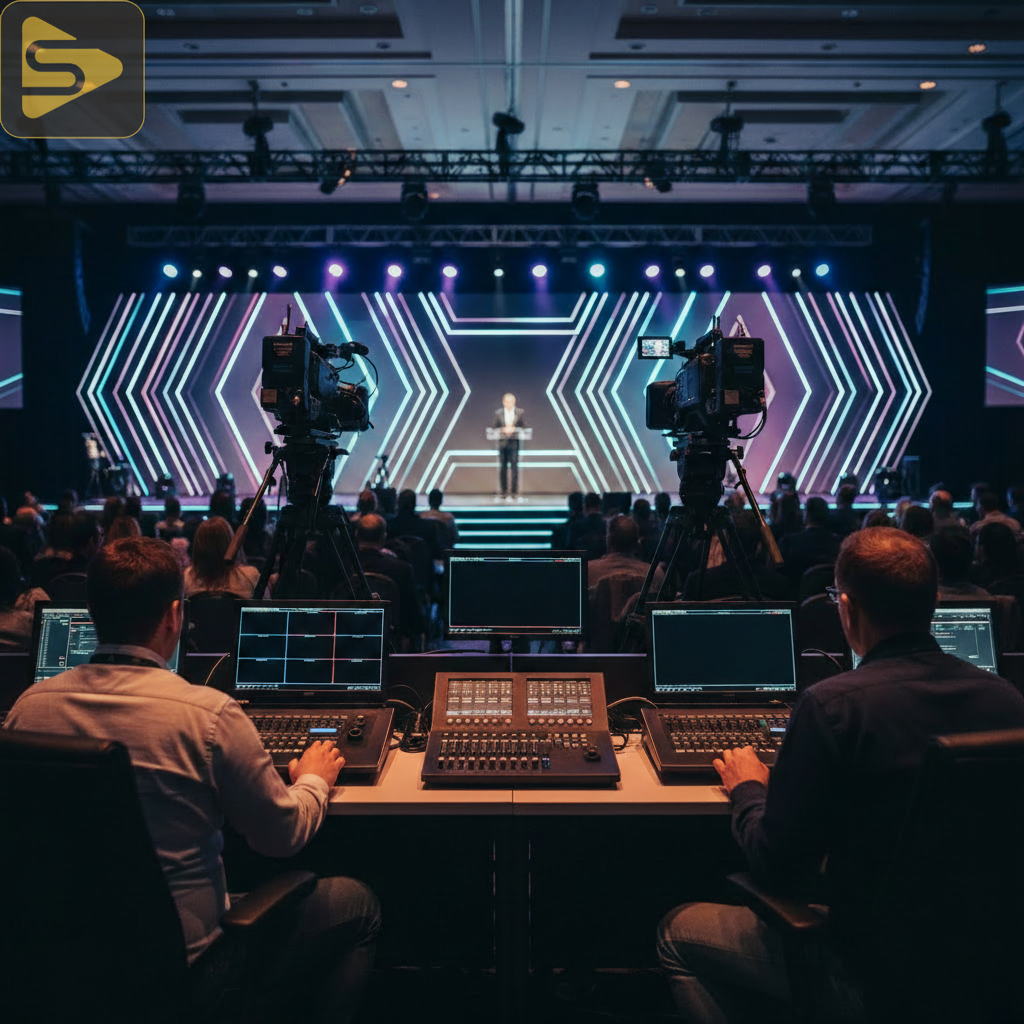 Professional SF event videography setup at a tech conference keynote