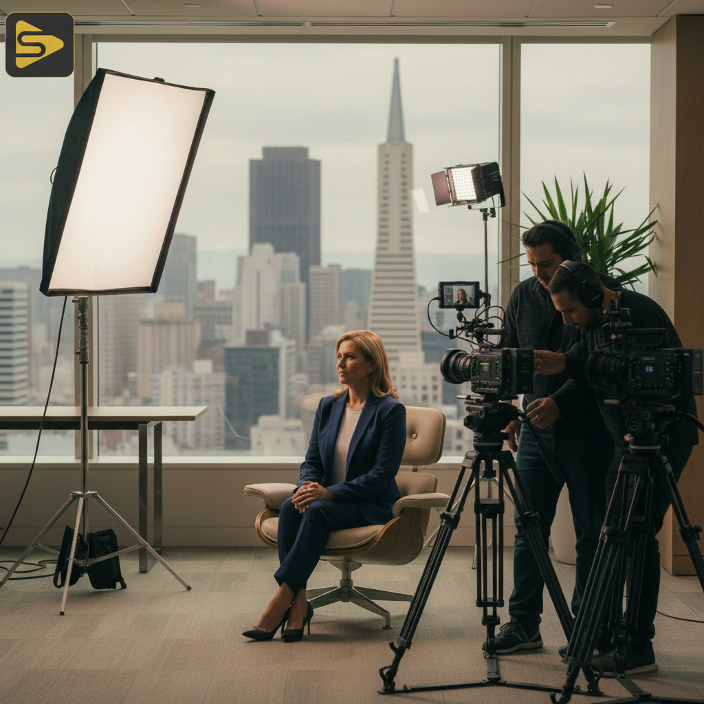 Executive Interview Lighting Setup Professional technical lighting framework setup for an SF executive interview