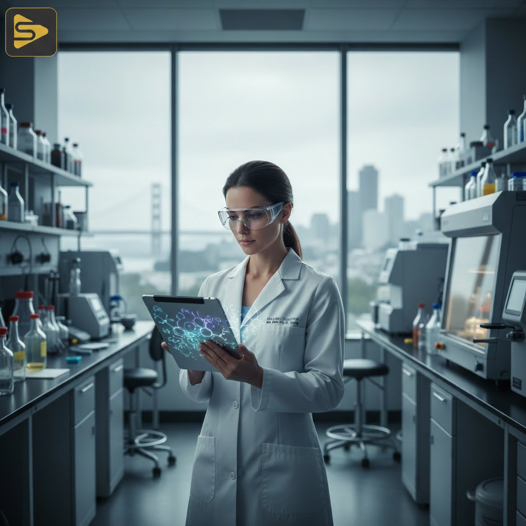 Biotech brand launch video production in a San Francisco laboratory