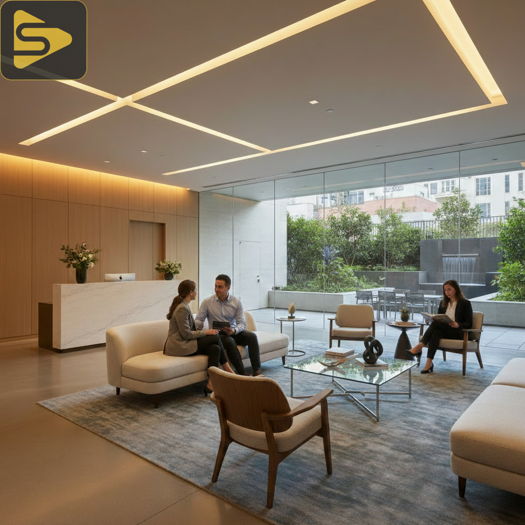 SF Medical Practice Photography Lighting High-end medical practice photography showing a well-lit San Francisco clinic lobby with professional lighting.