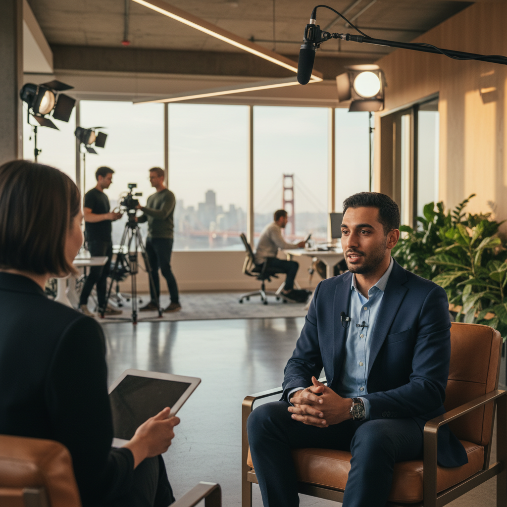 Founder Led Growth Video Founder interview for a SaaS product demo in a San Francisco office