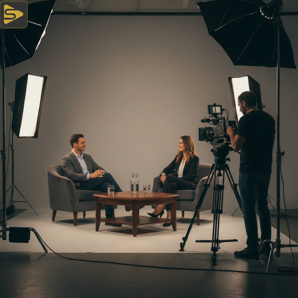 Professional Soundstage Setup Professional SF video studio rental setup for executive interviews