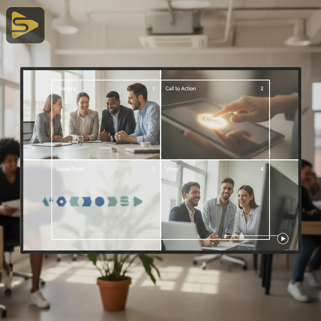 SaaS Landing Page Visual Hierarchy Grid 4-quadrant visual hierarchy for B2B SaaS landing pages diagram
