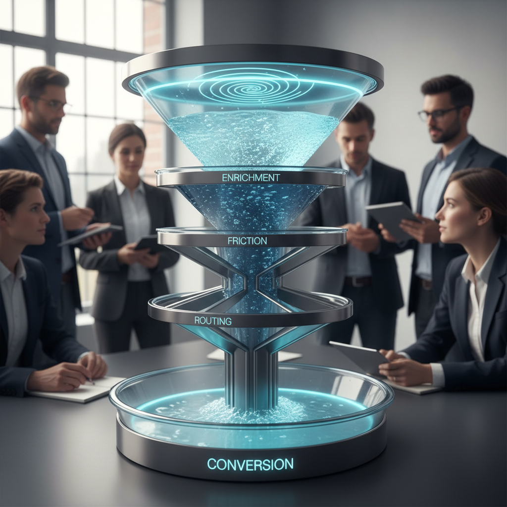 B2B Lead Capture Funnel Infographic of the 4-stage technical framework for B2B lead generation