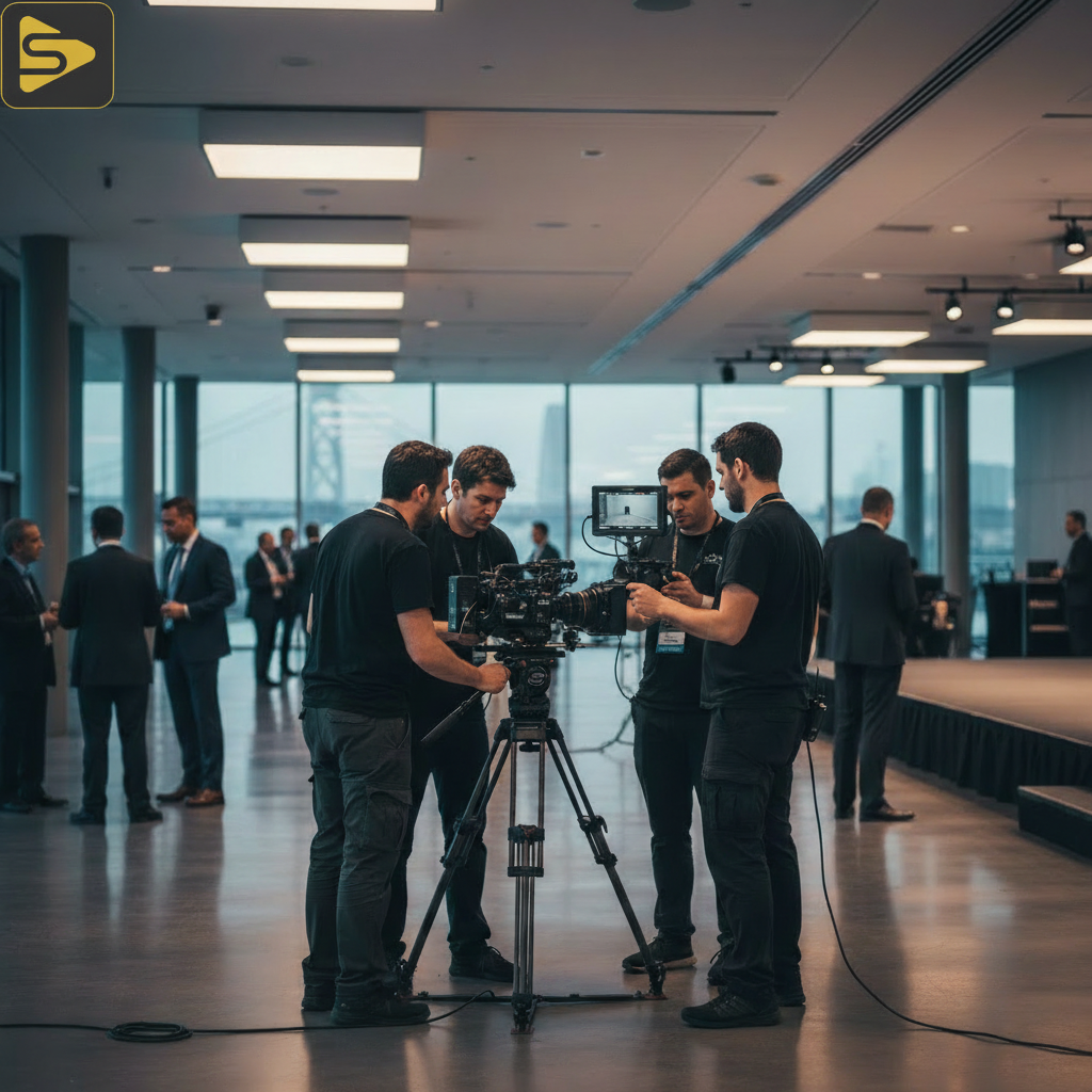 Professional crew filming event highlight reels at a San Francisco tech conference