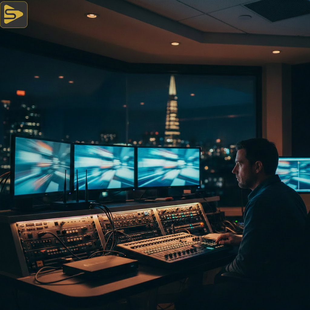 Livestream Technical Control Room Professional SF event production team monitoring livestream contingency planning systems in San Francisco