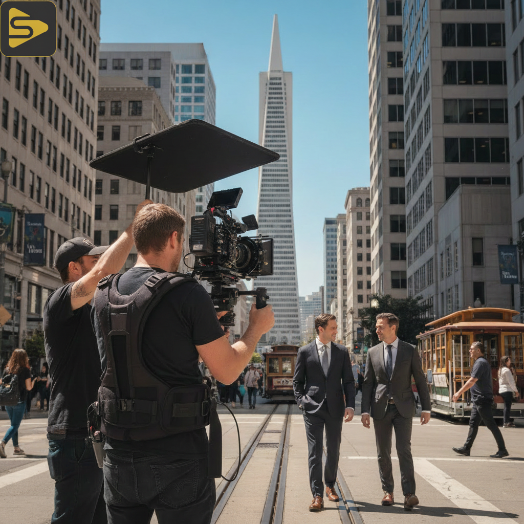 SF Corporate Video Production Logistics Professional crew managing Bay Area production logistics for a corporate video shoot in San Francisco