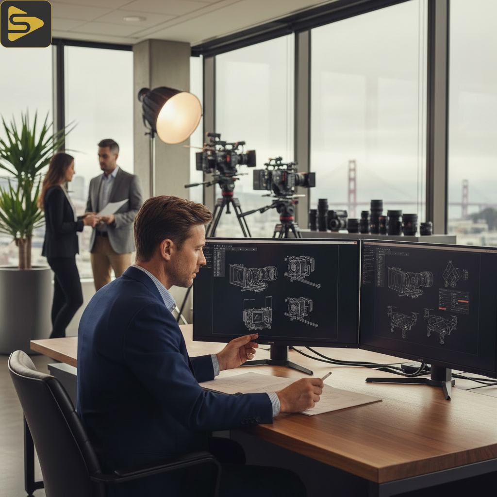 Technical Briefing for Video Production Marketing director reviewing high-intent video production technical specs in a professional office