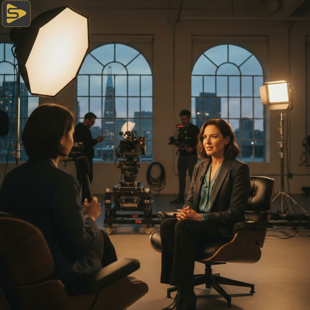 Series A Launch Video Production Founder filming a Series A product launch video in a professional studio