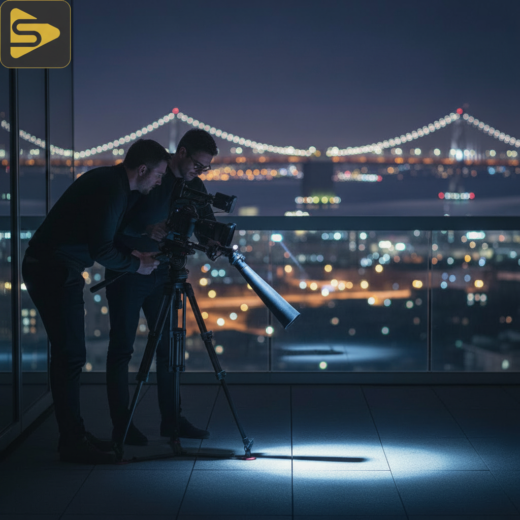Compliant SF Exterior Lighting Setup SF exterior lighting setup on a high-rise balcony using a shielded LED fixture for compliance