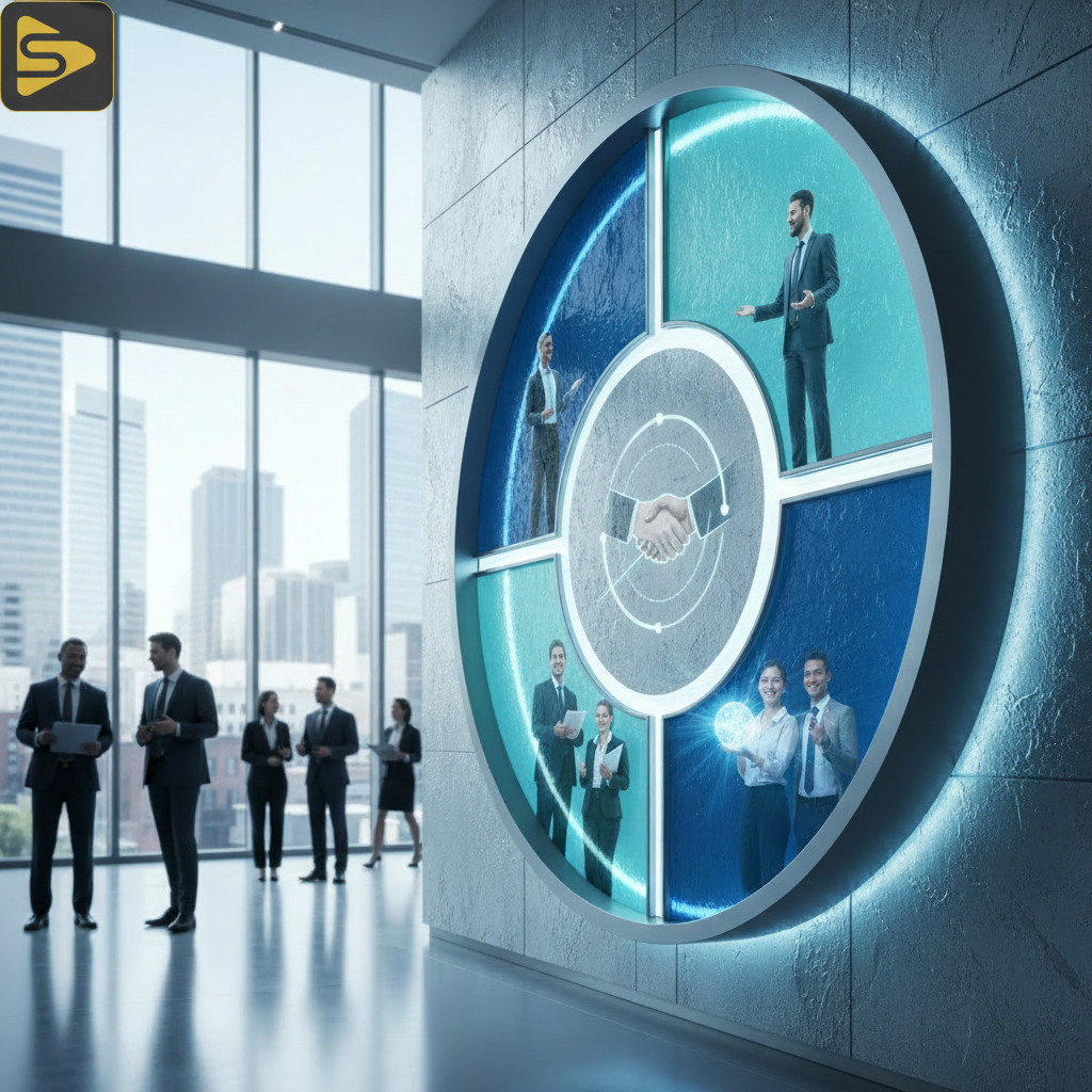 Modern Revenue Flywheel Diagram A circular marketing funnel flywheel showing the modern lead generation system for revenue growth.