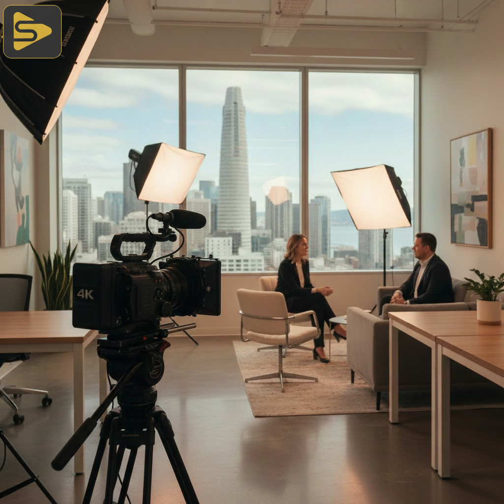 Bay Area Video SEO Production Professional video-first SEO production setup in a San Francisco office