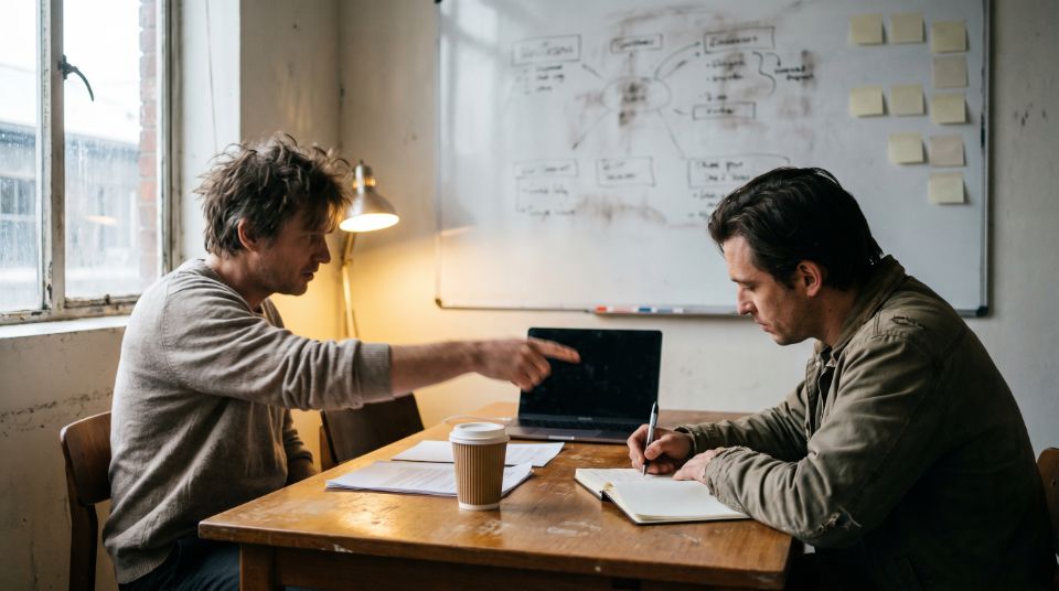 Two colleagues reviewing a lead pipeline on a laptop