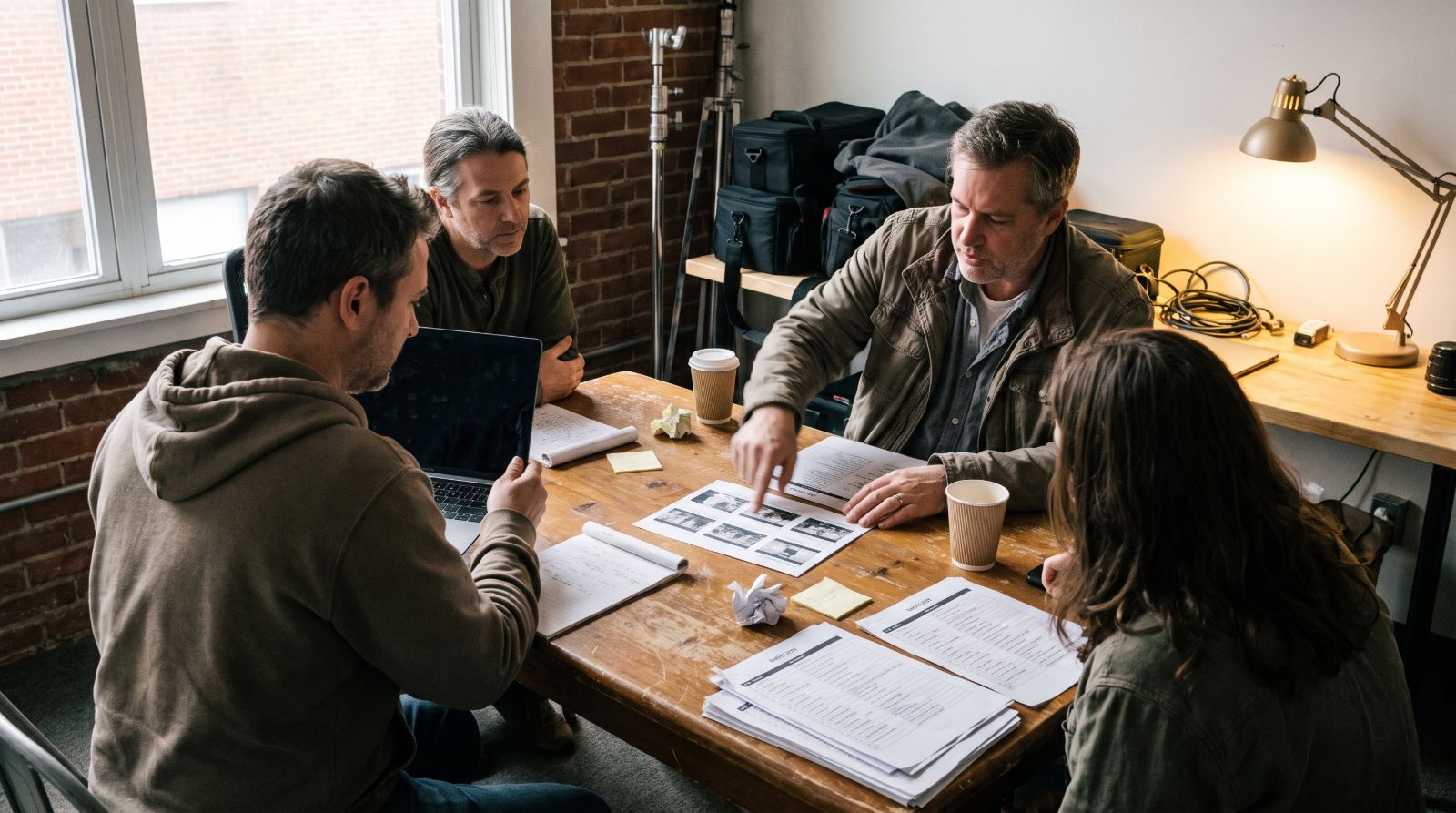 Marketing team planning a campaign around a table